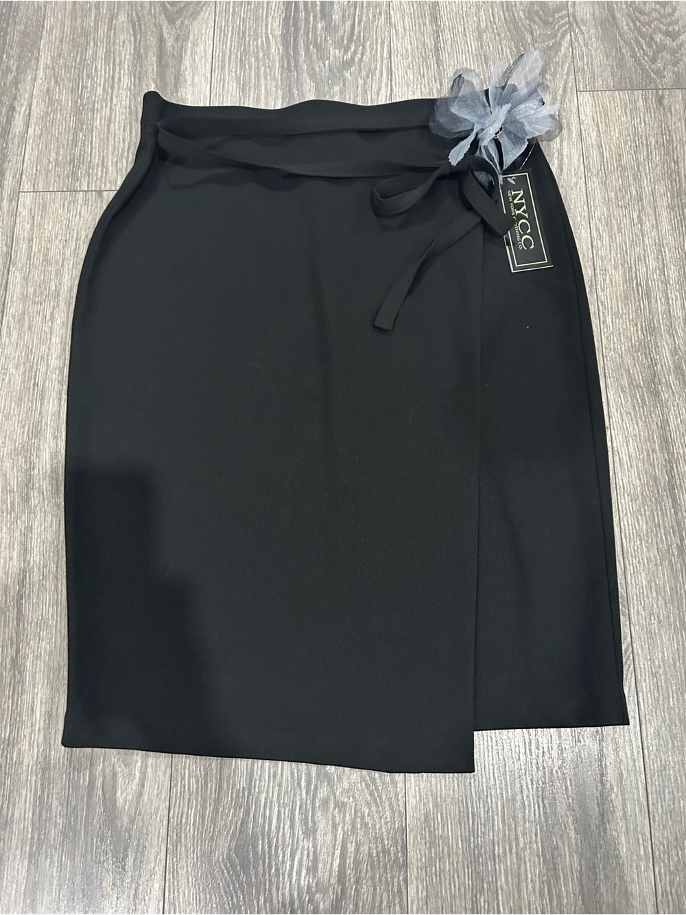 NYC Black Wrap Pencil Skirt with Side Tie
